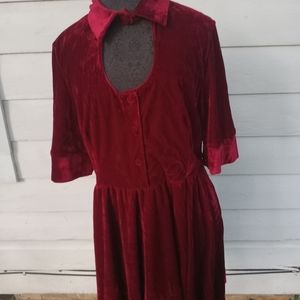 Women's Red Crushed Velvet Tunic Blouse Plus Size 1X Goth Steampunk Rockabilly